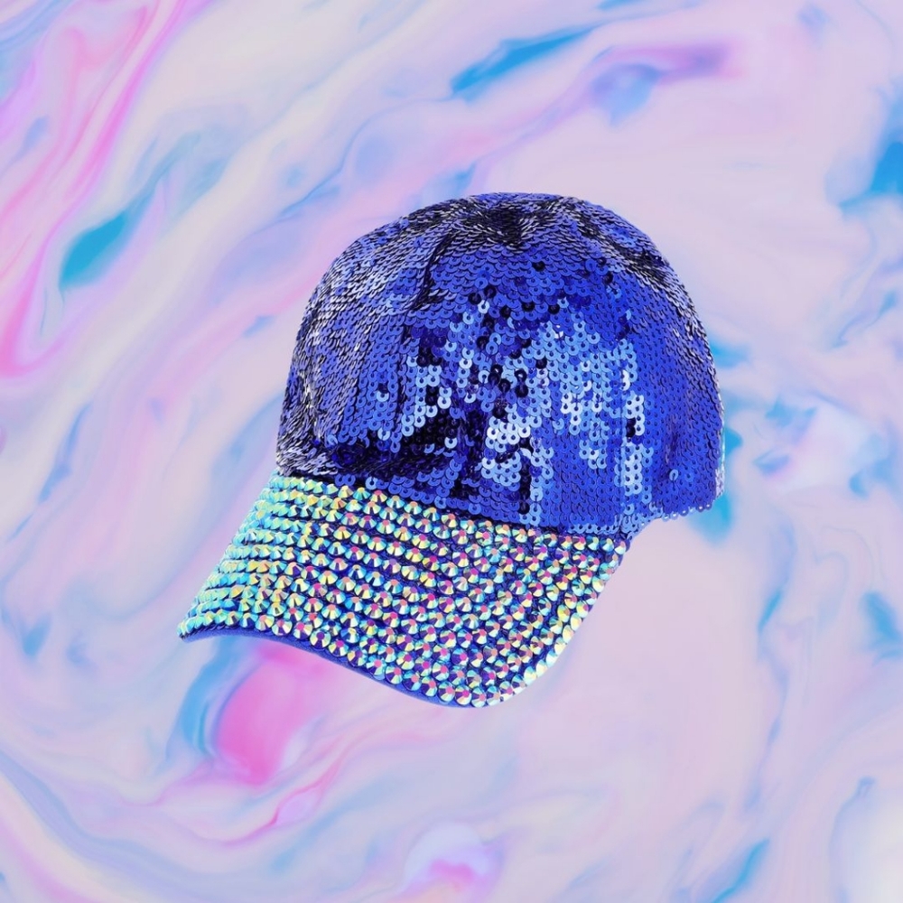Royal blue sequins cap Adjustable
